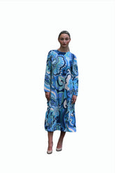Modest Midi Dress Modern Floral Blue image 0