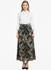 Modest Maxi Skirt Geometric Brown & Gray image 0