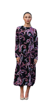 Modest Midi Dress Paisley Black & Pink image 0