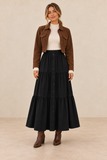 Button Front Tiered Maxi Skirt