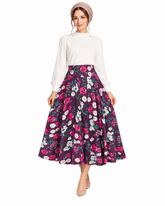 plum floral midi skirt