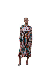Modest Midi Dress Modern Floral Brown/Teal/Orange image 0