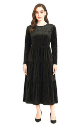 Modest Dress Empire Waist Black Velvet Solid image 0