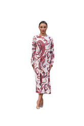 Modest Midi Dress Paisley White/Hot Pink/Coral image 0