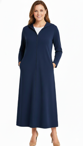 Modest Robe Front Zipper Hoodie French Terry Cotton Navy Blue image 0