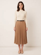 Camel pleated midi skirt with belt