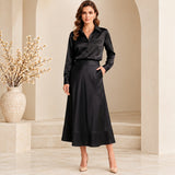High-Waisted Satin Maxi Skirt in Black