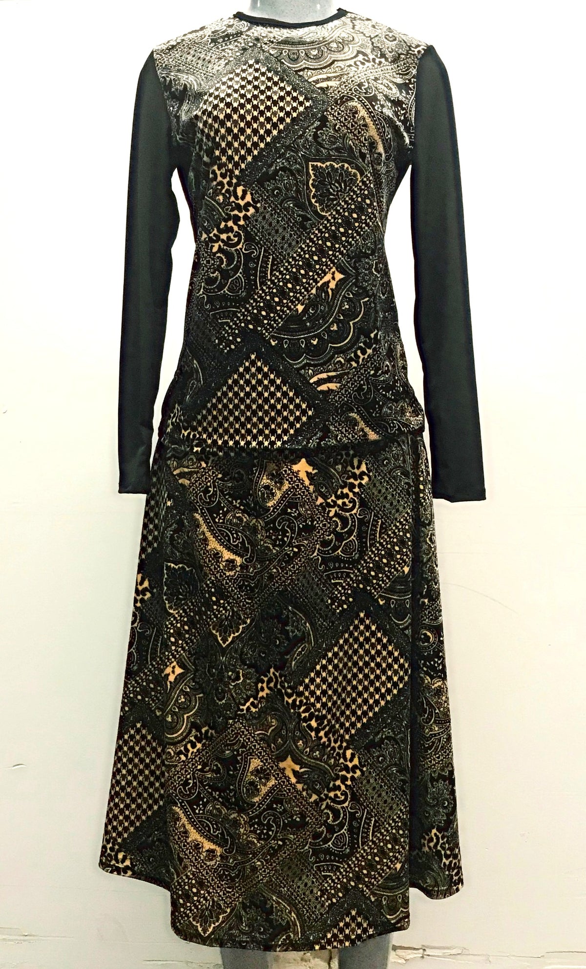 Modest Skirt Midi Velvet Mixed Print B Plus Size image 0