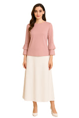 Modest Top Ruffle Three-Quarter Sleeves Blush image 1