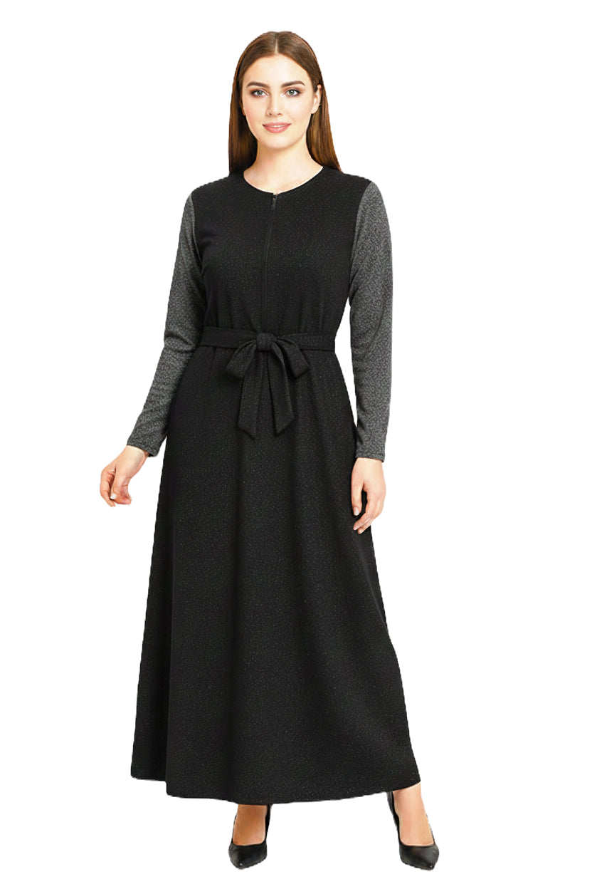Modest Robe Front Zipper Black Sparkle & Gray Sparkle Sleeve image 0