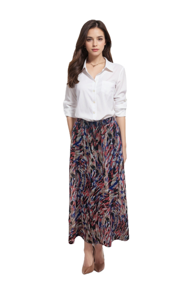 Modest Maxi Skirt Abstract Orange & Blue Plus Size image 0