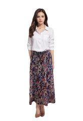 Modest Maxi Skirt Abstract Orange & Blue Plus Size image 0