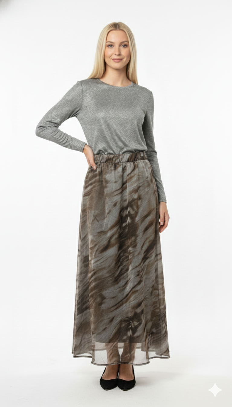 Modest Maxi Skirt Camo Brown & Silver Plus Size image 0