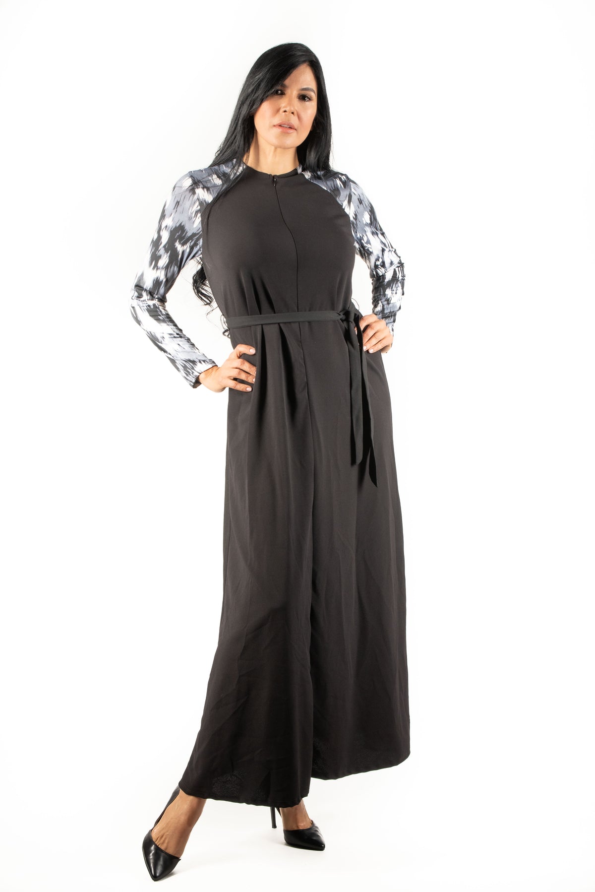 Modest Robe Front Zipper Black Plus Size image 0