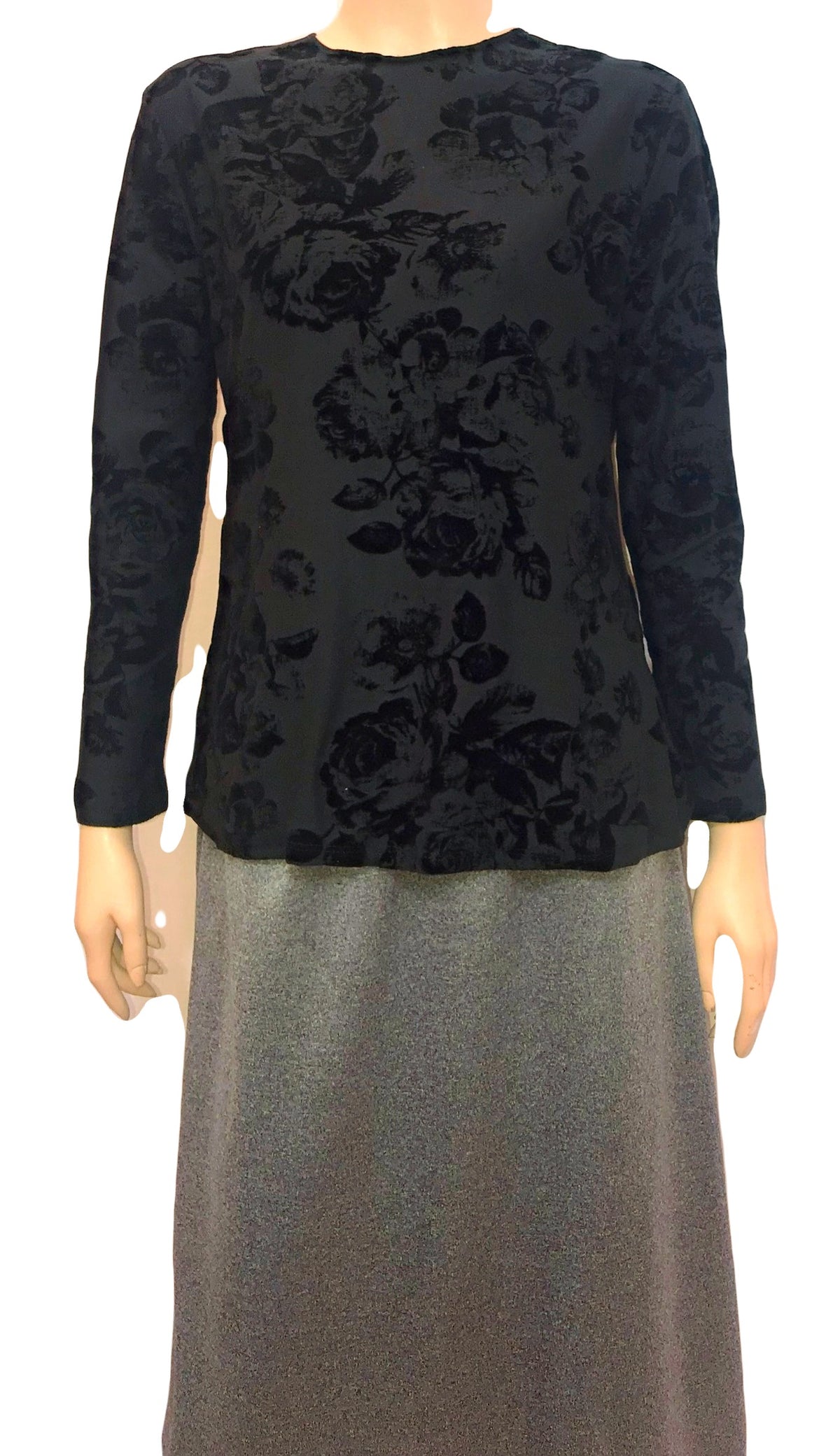 Modest Top Black Velvet Floral image 0