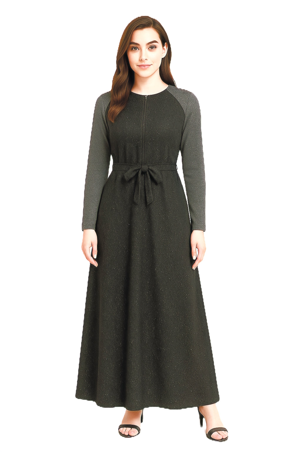 Modest Robe Front Zipper Black Sparkle & Gray Sparkle Sleeve Plus Size image 0