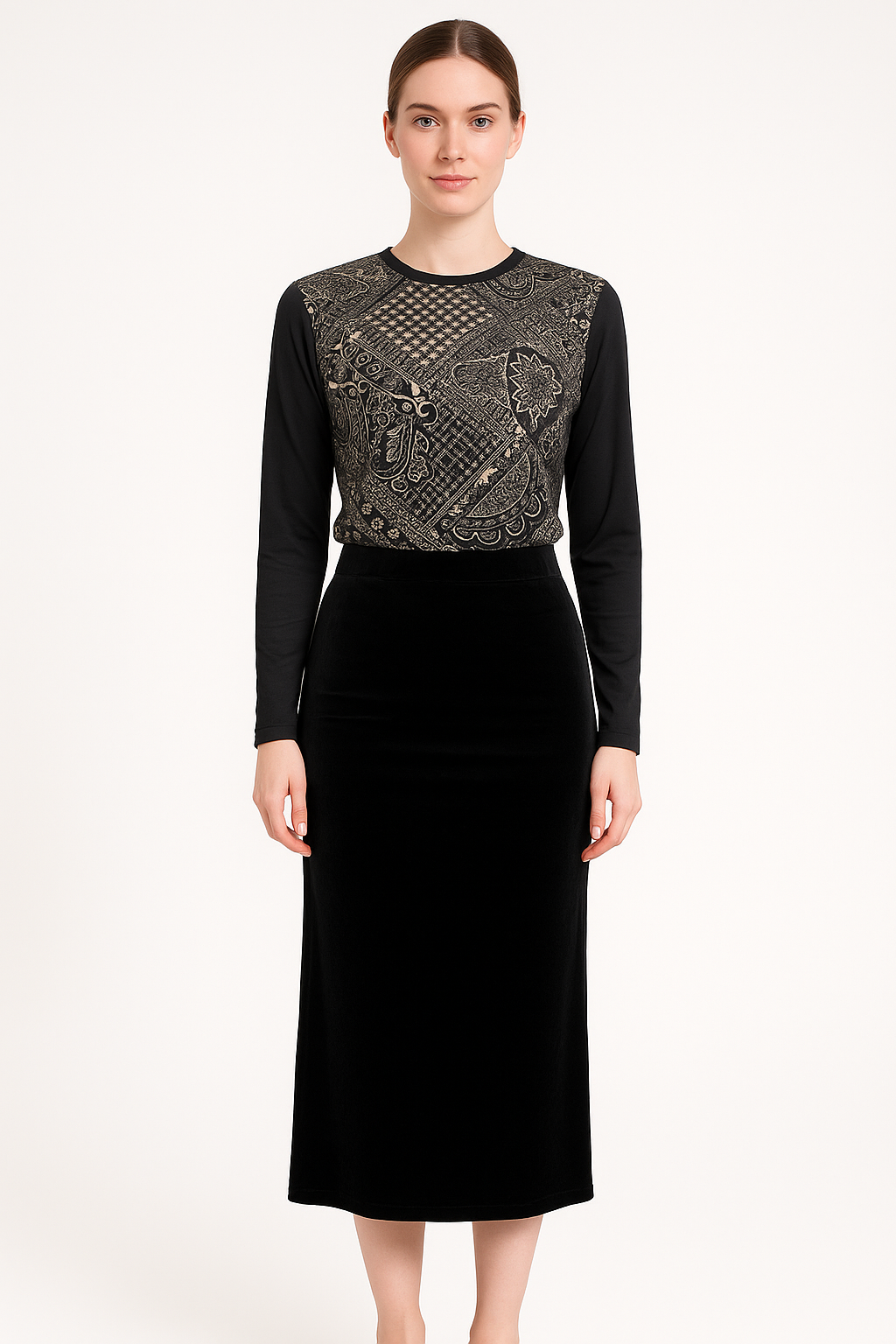 Modest Top Velvet Mixed Print image 1