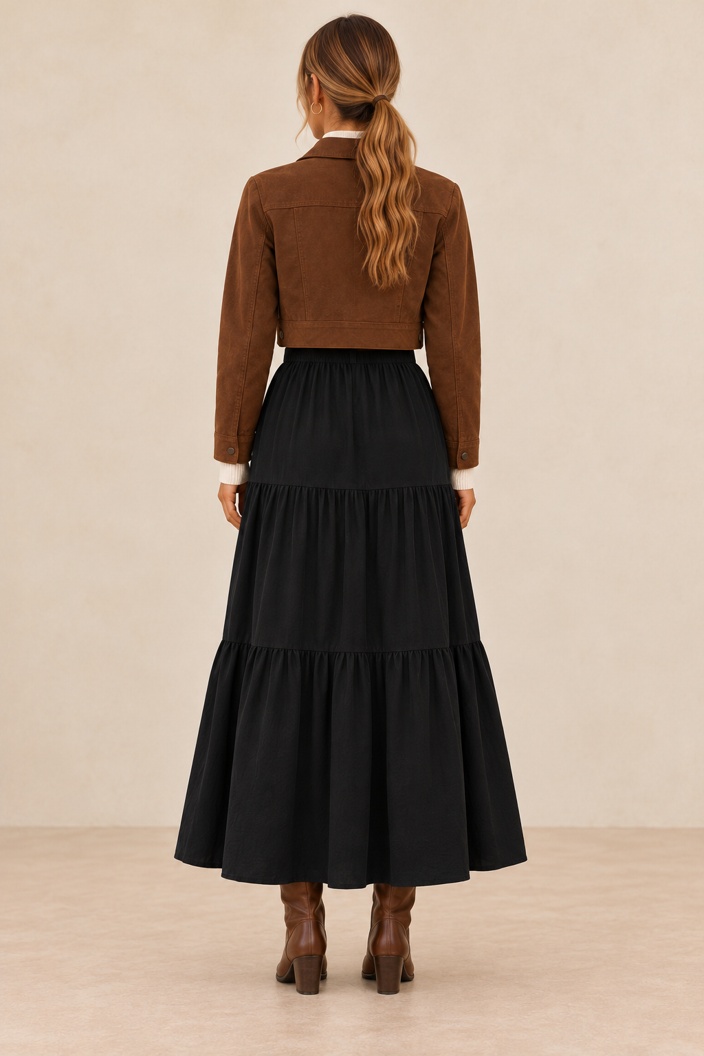 Button Front Tiered Maxi Skirt