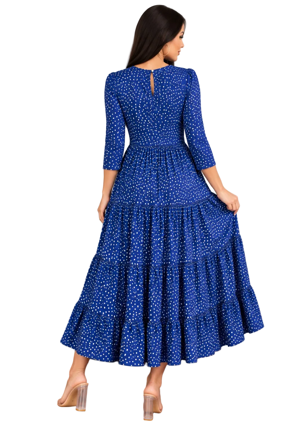 back maxi dress blue polka dot plus size
