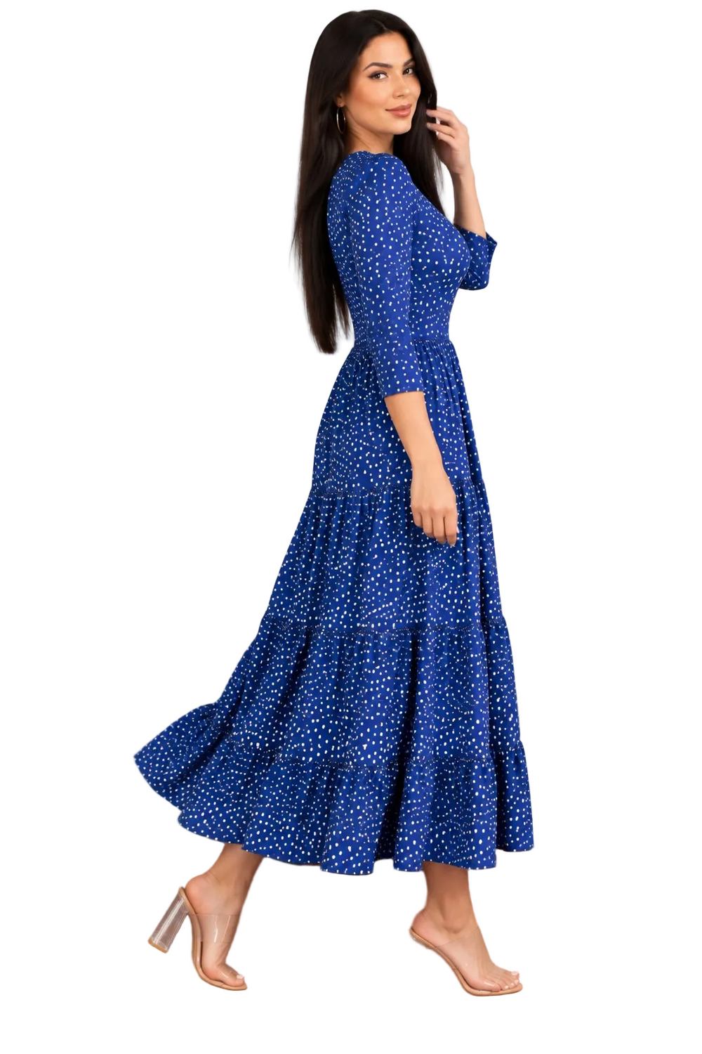 side maxi dress blue polka dot plus size