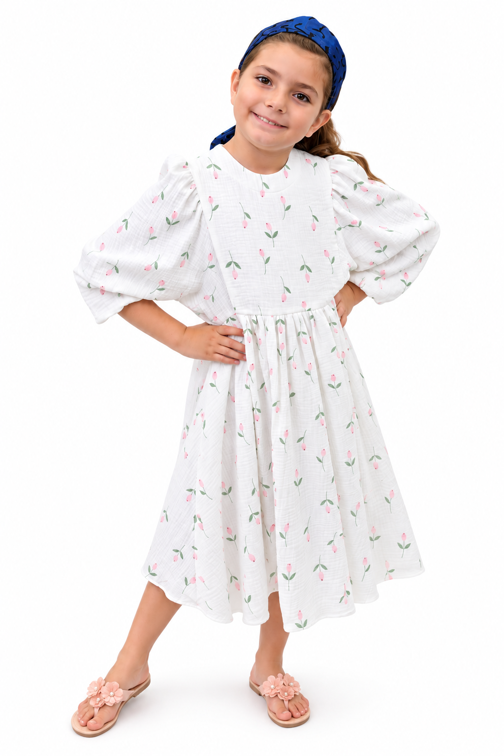 DS Girls Ivory Pink Floral Dress