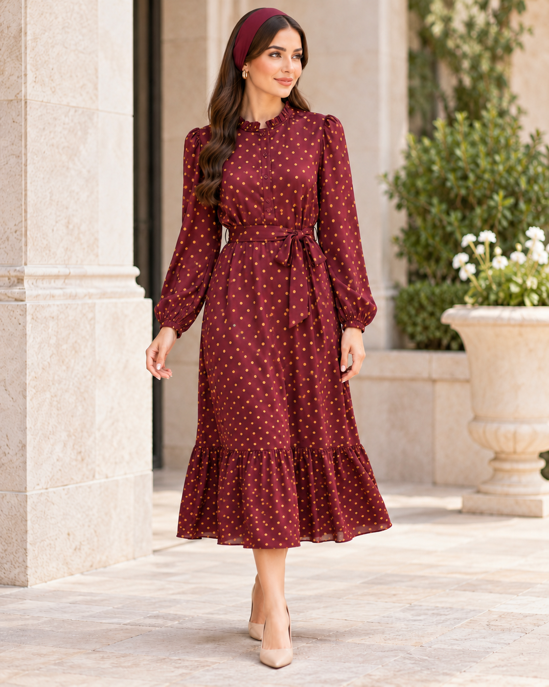 Italian-Made Polka Dot Midi Dress