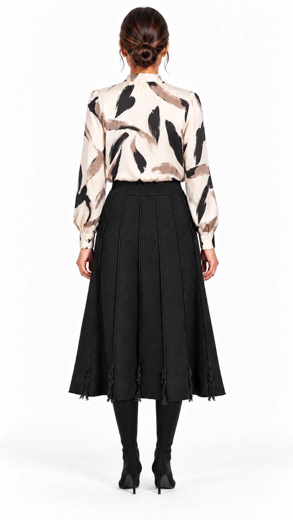 Black Fringe Detail Knit Midi Skirt
