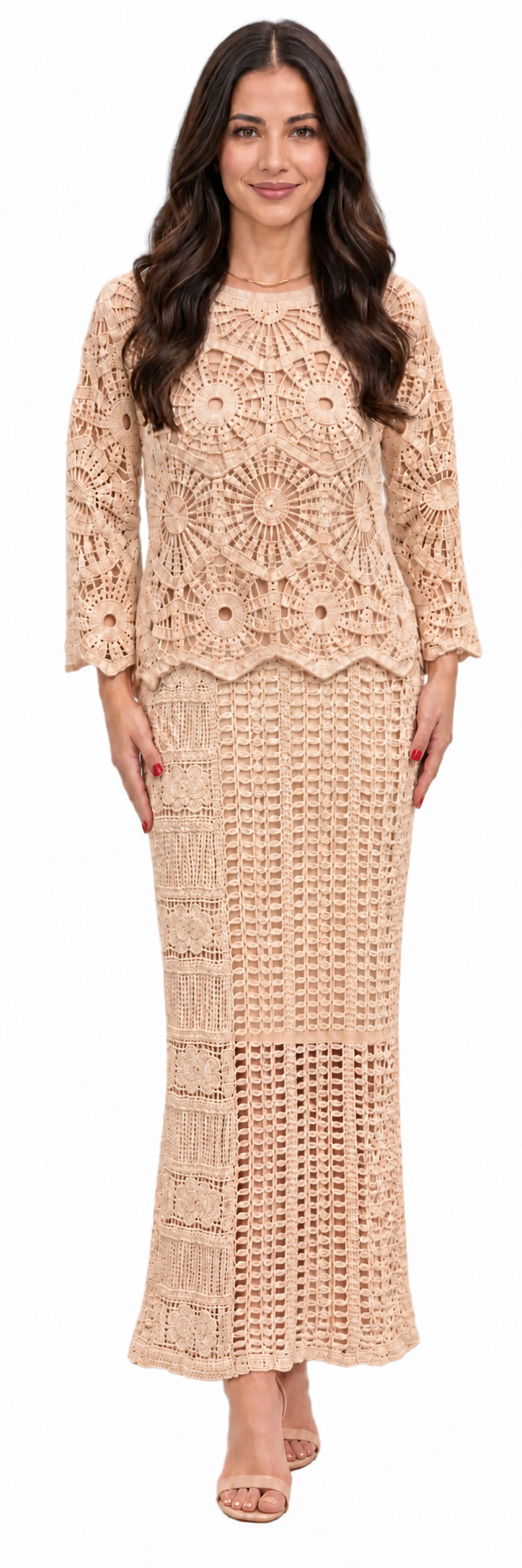 beige crochet set
