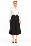 Black Pleated Knit Yoked Midi Skirt
