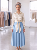 Elegant Satin look Tie-Front Button Blouse