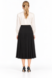 Black Pleated Knit Yoked Midi Skirt