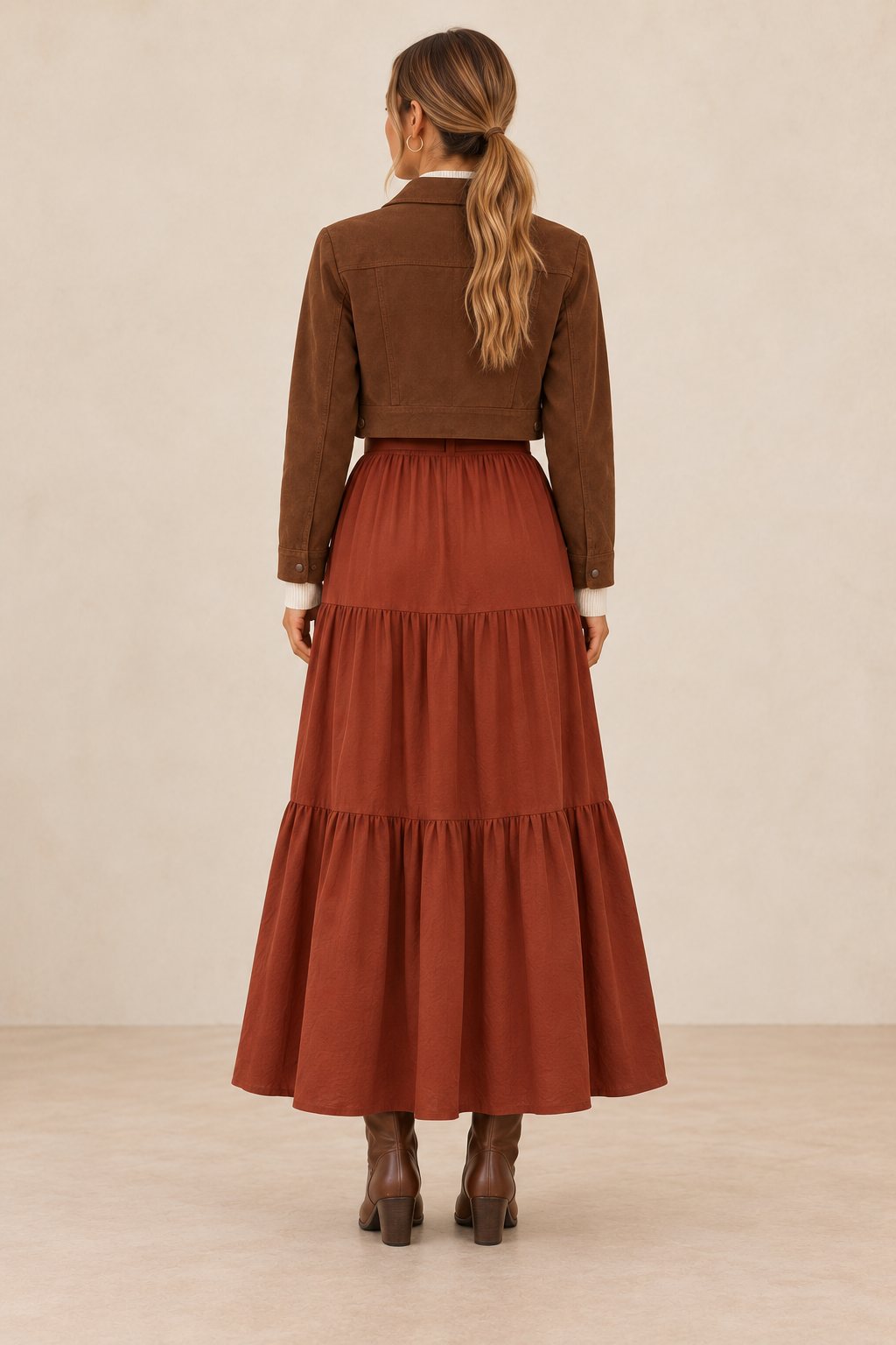 Button Front Tiered Maxi Skirt