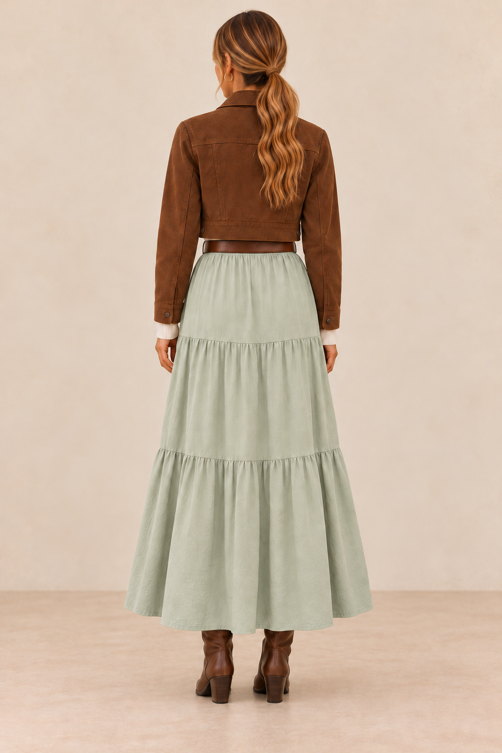 Button Front Tiered Maxi Skirt