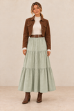 Button Front Tiered Maxi Skirt