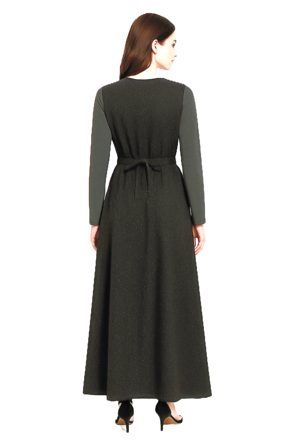 Modest Robe Front Zipper Black Sparkle & Gray Sparkle Sleeve Plus Size image 2