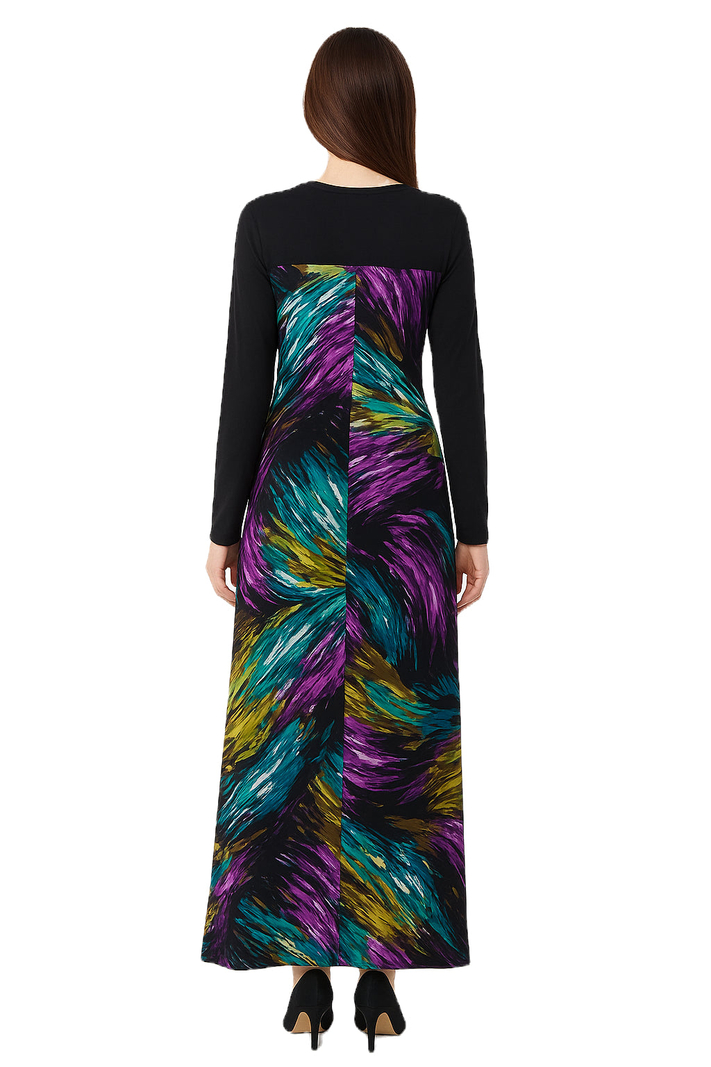 Modest Robe Front Zipper Solid Black with Multicolor Brushstrokes image 1