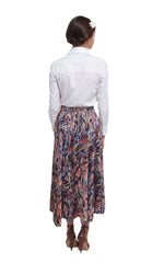 Modest Maxi Skirt Abstract Orange & Blue Plus Size image 1