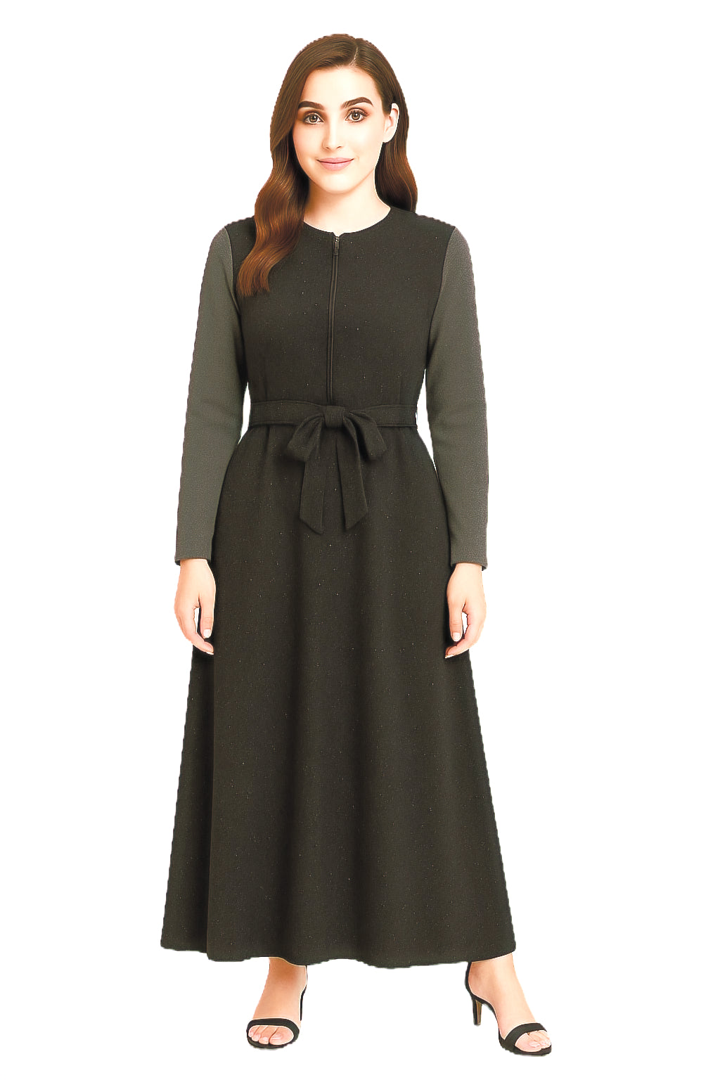 Modest Robe Front Zipper Black Sparkle & Gray Sparkle Sleeve Plus Size image 1
