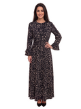 Black and Ivory Speckle belted maxi dress on model