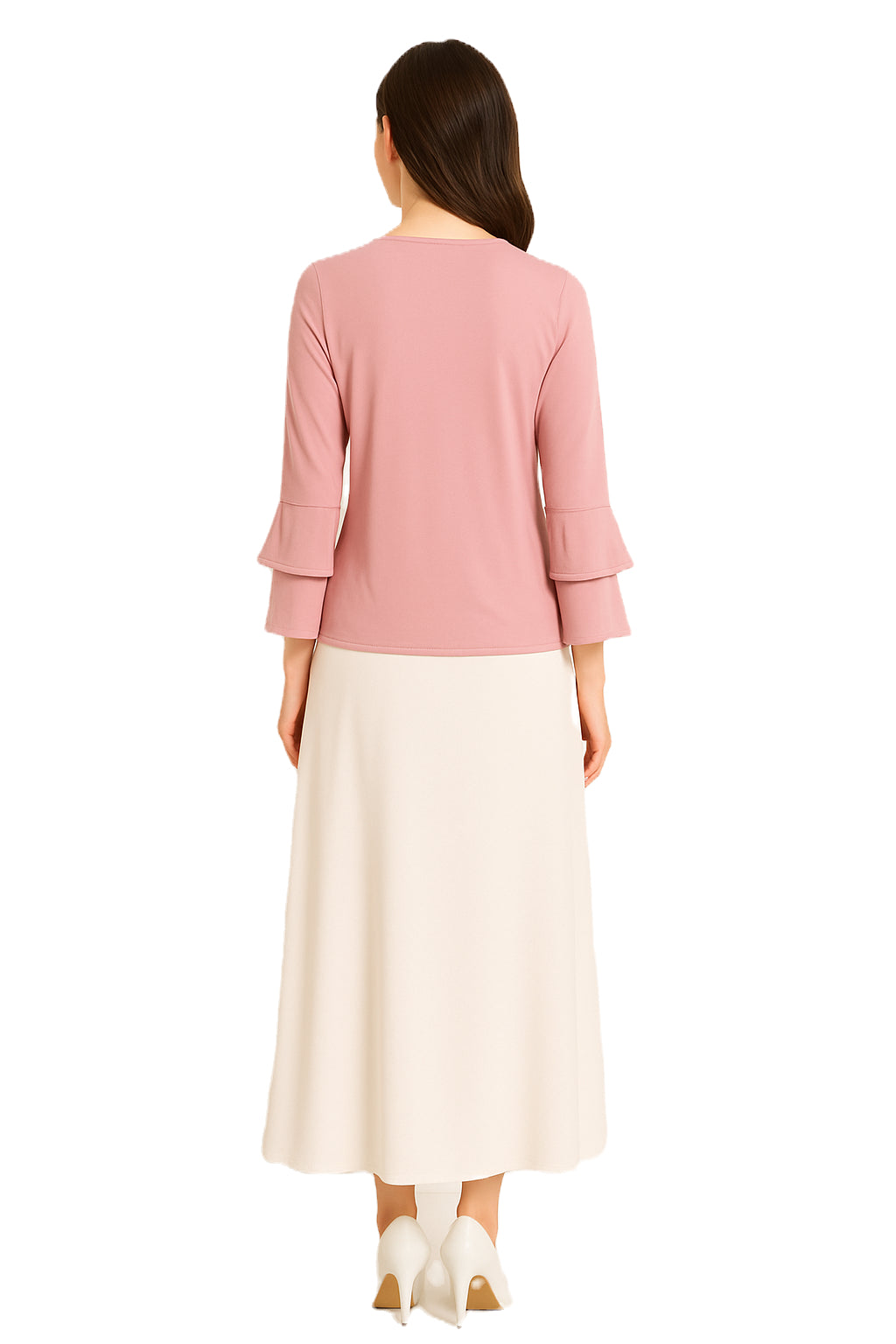 Modest Top Ruffle Three-Quarter Sleeves Blush image 2