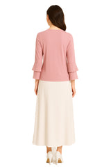 Modest Top Ruffle Three-Quarter Sleeves Blush image 2