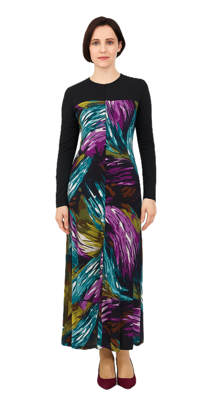 Modest Robe Front Zipper Solid Black with Multicolor Brushstrokes image 0
