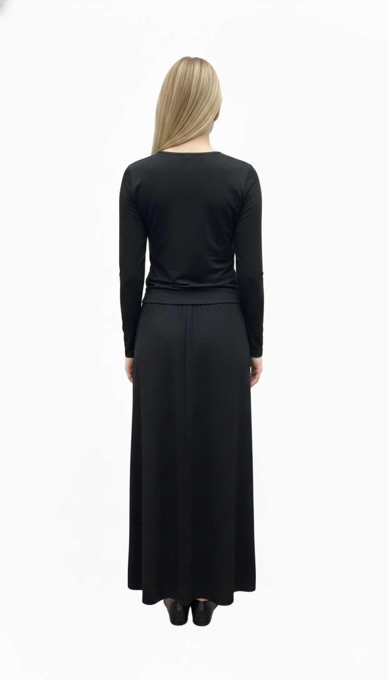 Modest Top Black with Abstract Orange & Blue image 1