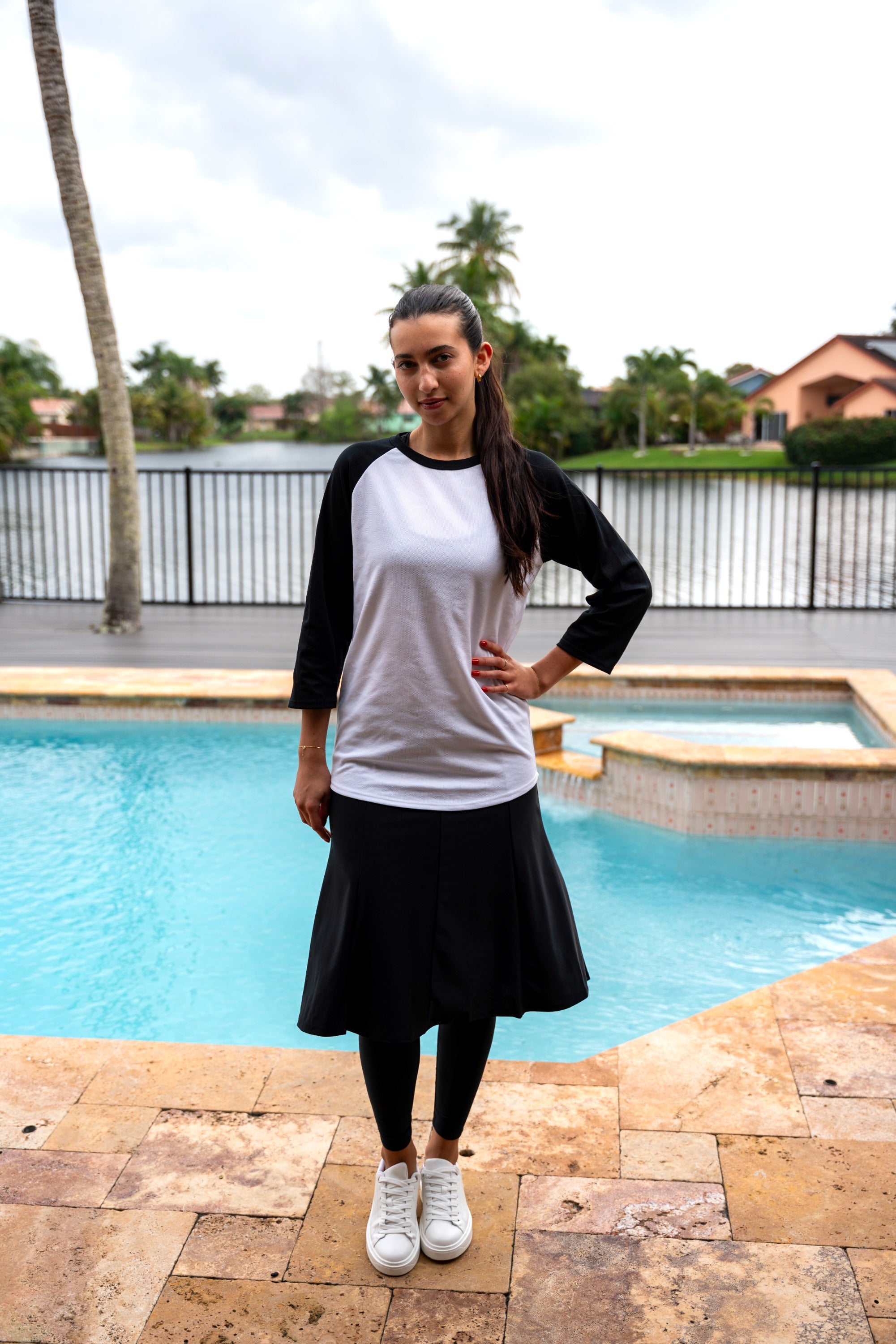 Modest Top Cotton Jersey Black & White 3/4 Sleeves image 0