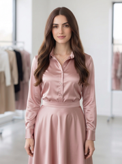 Dusty pink satin blouse front view