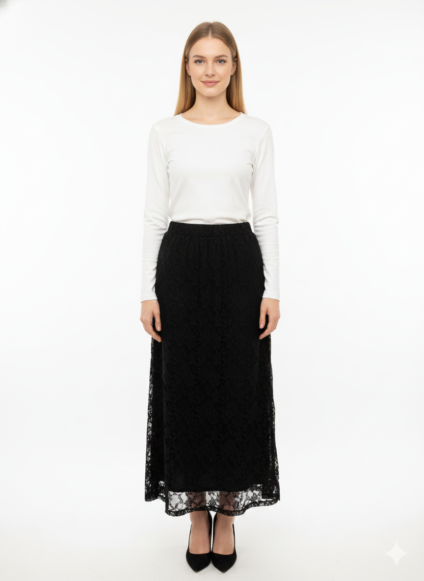 Modest Maxi Skirt Black Lace Plus Size image 0