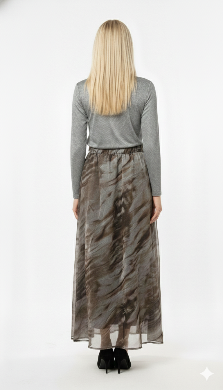 Modest Maxi Skirt Camo Brown & Silver Plus Size image 1