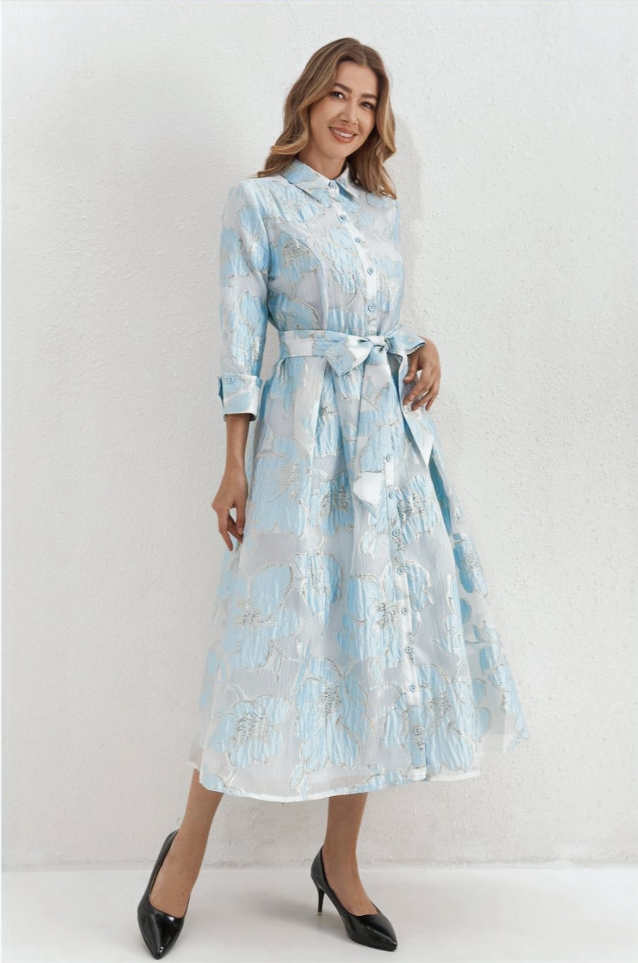 Floral Sky Print Midi Dress image 0