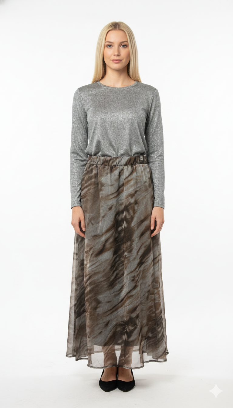 Modest Maxi Skirt Camo Brown & Silver Plus Size image 2