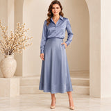 High-Waisted Satin Maxi Skirt in Periwinkle Blue